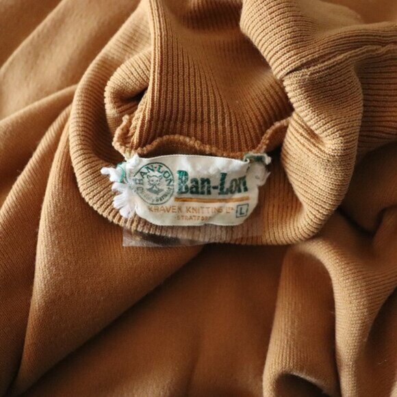 Vntg Ban Lon Sz L Men's Brown Tight Knit Turtleneck Stretch Long Sleeve Sweater - Picture 11 of 11